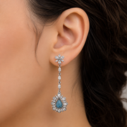Twin Circle 925 Sterling Silver Cubic Zirconia Rhodium Plated Long Dangler Earrings